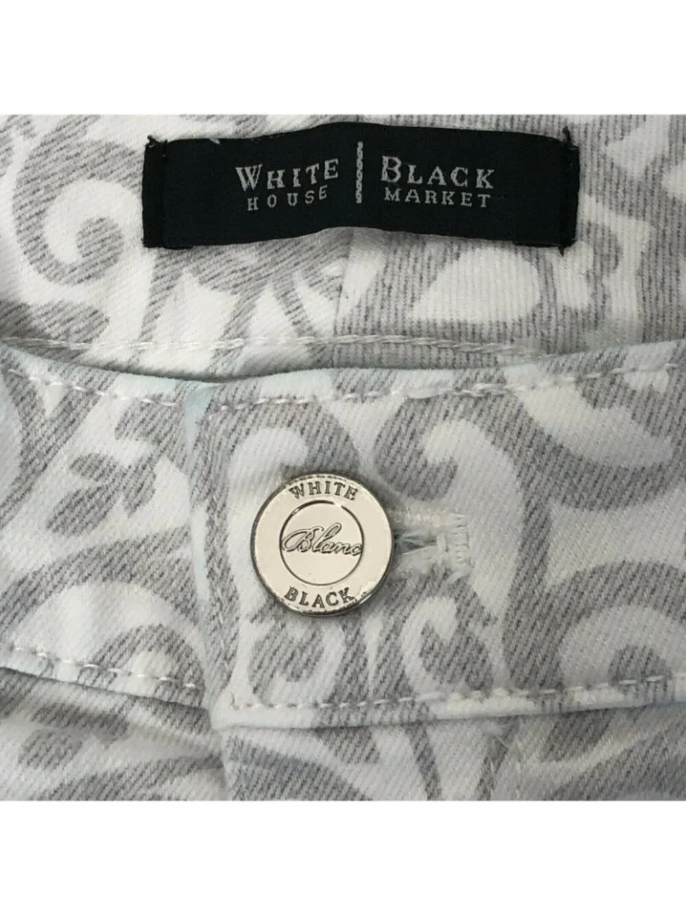 White House Black Market Pants Womens 2R Gray Paisley Slim Ankle Fit Rhinestones - Picture 8 of 10
